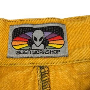 Alien Workshop Skate Jeans Mens 35 Mustard Yellow Good Vintage 90s Baggy Frayed